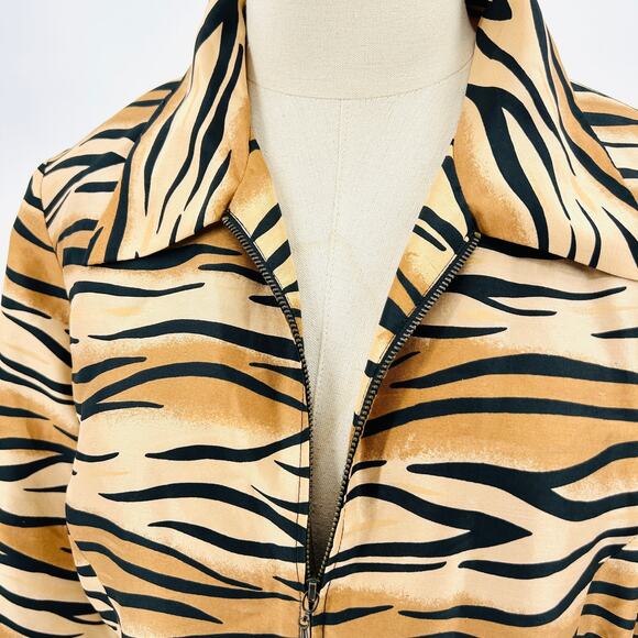 Vintage Y2K Silkland Tiger Stripe Animal Print Silk Jacket - Picture 3 of 7
